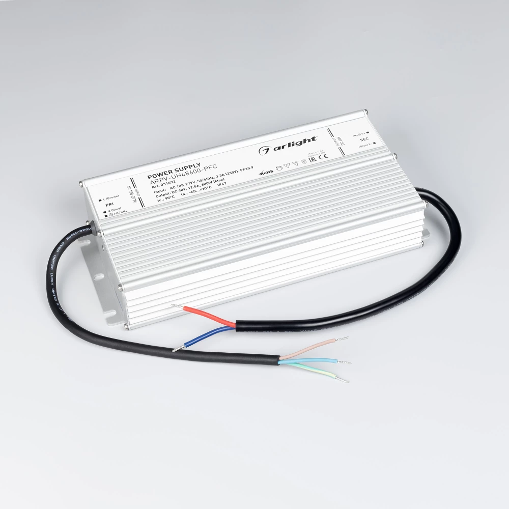 Блок питания ARPV-UH48600-PFC (48V, 12.5A, 600W) (Arlight, IP67 Металл, 7 лет) 031032 - Viokon.com
