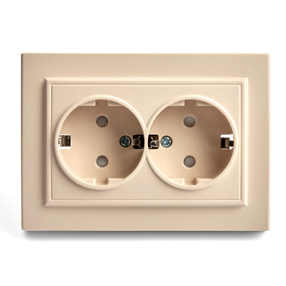 Розетка 2-местная с/з, STEKKER, PST16-9014-02, 250В, 16А с защитной шторкой, серия Эрна, слоновая кость (39240) - Viokon.com