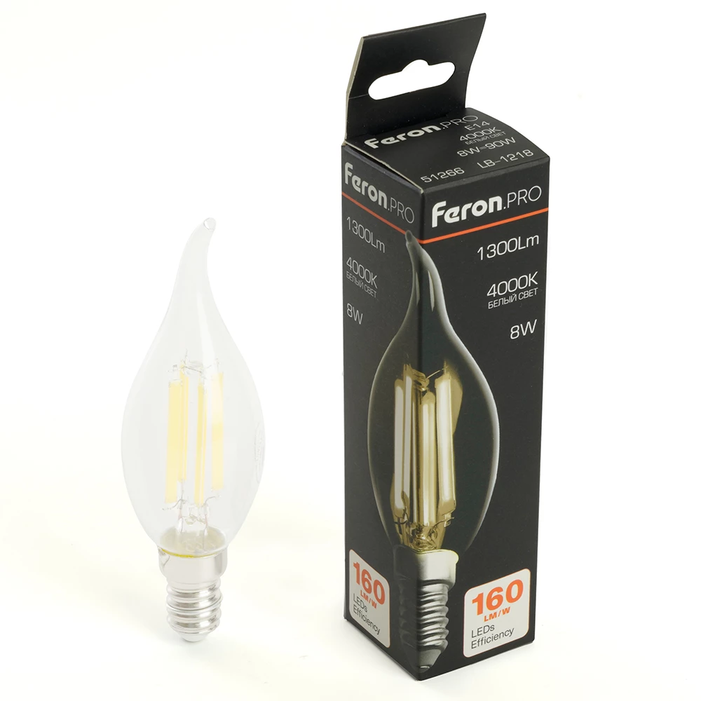 Лампа светодиодная Feron.PRO LB-1218 Свеча на ветру E14 1300LM 8W 175-265V 4000K (51266) - Viokon.com