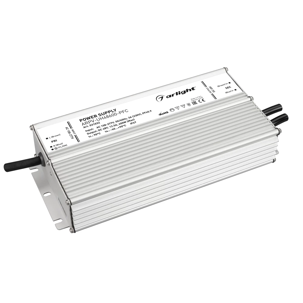 Блок питания ARPV-UH48600-PFC (48V, 12.5A, 600W) (Arlight, IP67 Металл, 7 лет) 031032 - Viokon.com
