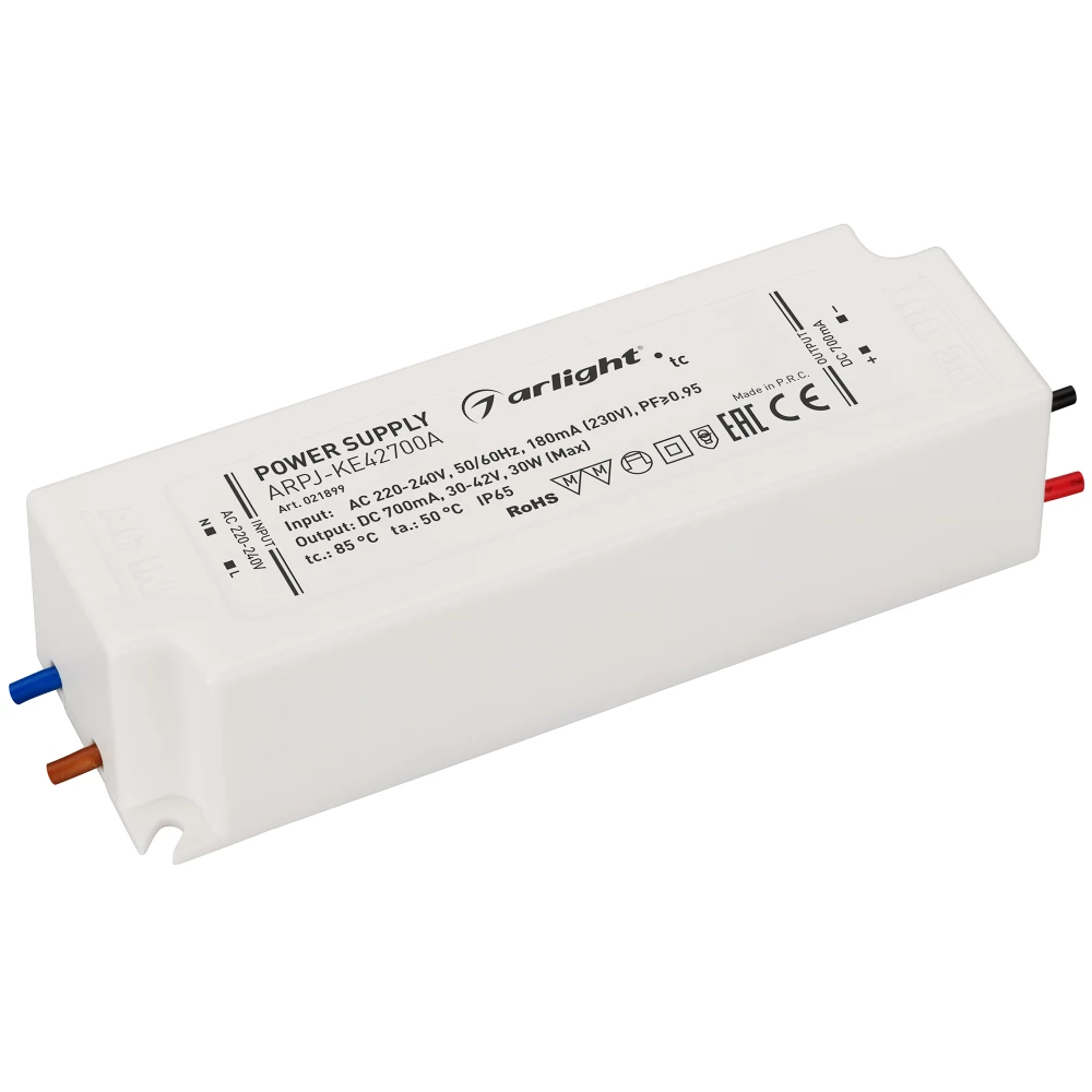 Блок питания ARPJ-KE42700A (30W, 700mA, PFC) (Arlight, IP65 Пластик, 5 лет) 021899 - Viokon.com