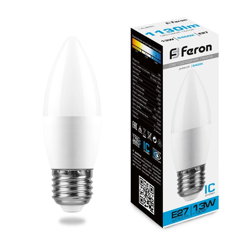 Лампа светодиодная Feron LB-970 Свеча E27 13W 175-265V 6400K (38112) - Viokon.com