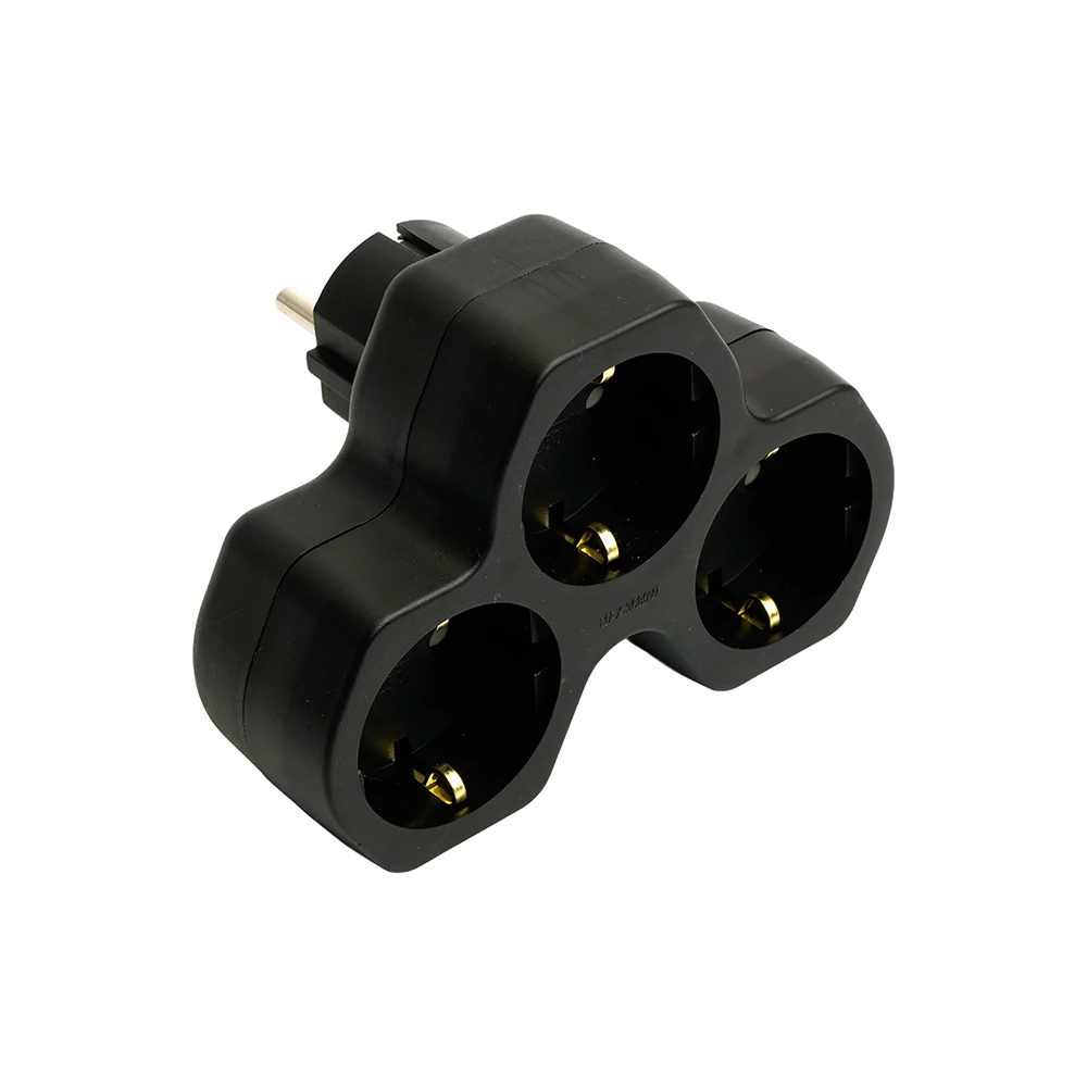 Разветвитель сетевой 3-местный с/з STEKKER ADP16-13-21, 250V,16A, ABS огнеустойчивый пластик, черный (50108) - Viokon.com