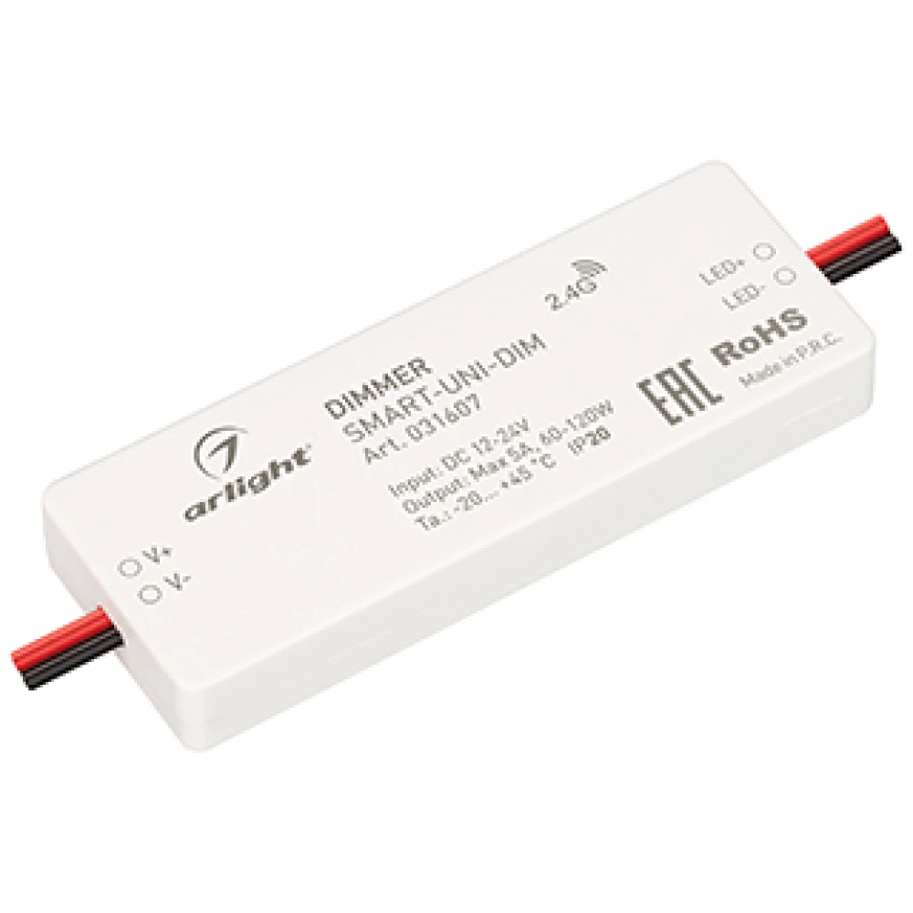 Диммер SMART-UNI-DIM (12-24V, 1x5A, 2.4G) (Arlight, IP20 Пластик, 5 лет) 031607 - Viokon.com