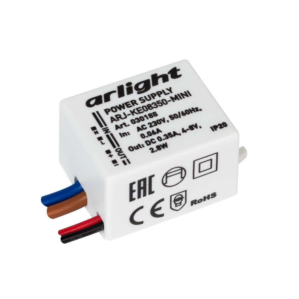 Блок питания ARJ-KE08350-MINI (2.8W, 350mA) (Arlight, IP20 Пластик, 5 лет) 030188 - Viokon.com