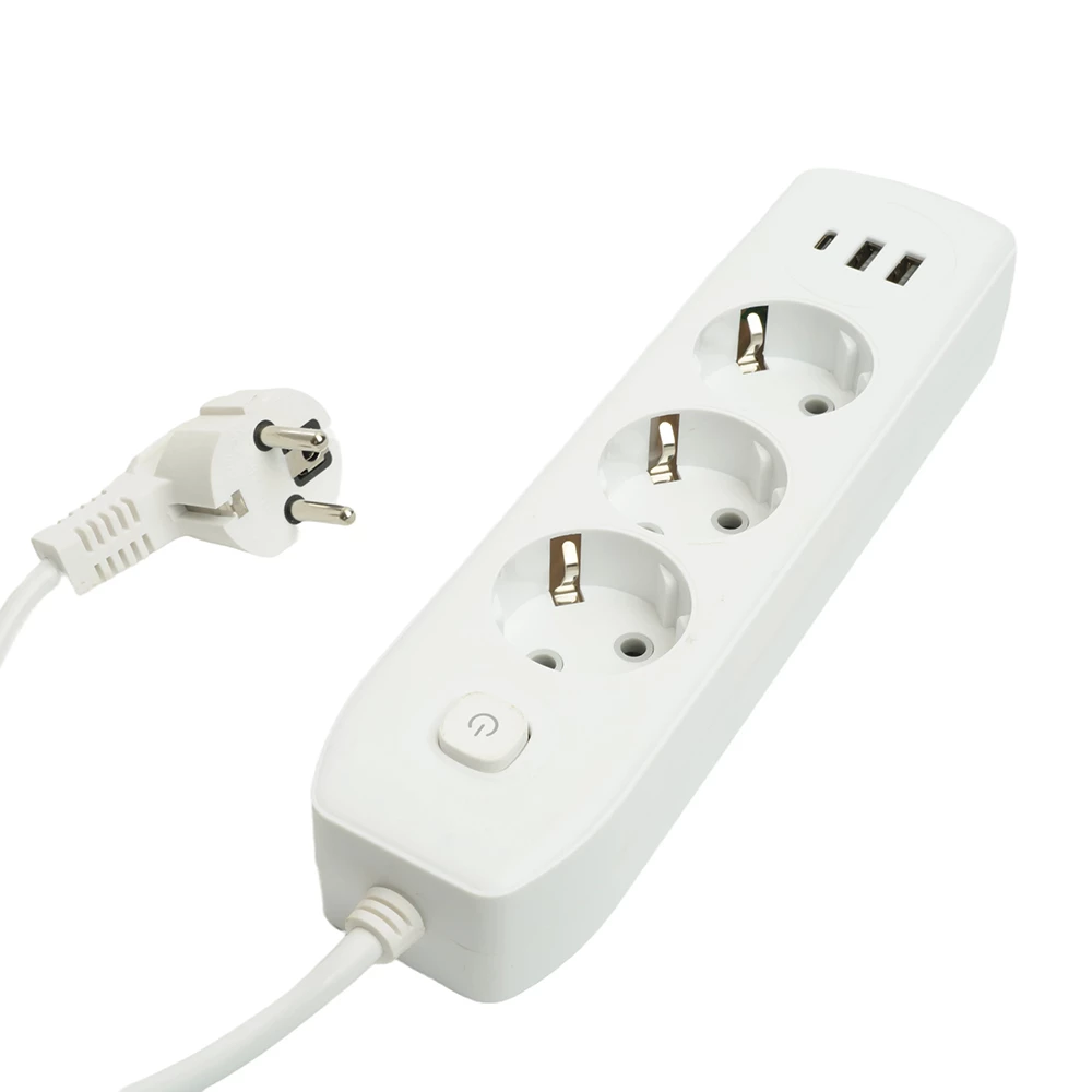 Удлинитель 3-местный c/з 3x1 мм2, 3 м, 250В, 10А, 2USB+1Type-C 2,4А, серия Home plus, белый STEKKER HM08-33-02 (49977) - Viokon.com