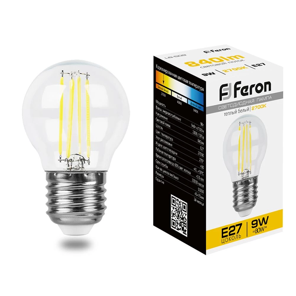 Лампа светодиодная Feron LB-509 Шарик E27 9W 230V 2700K (38003) - Viokon.com