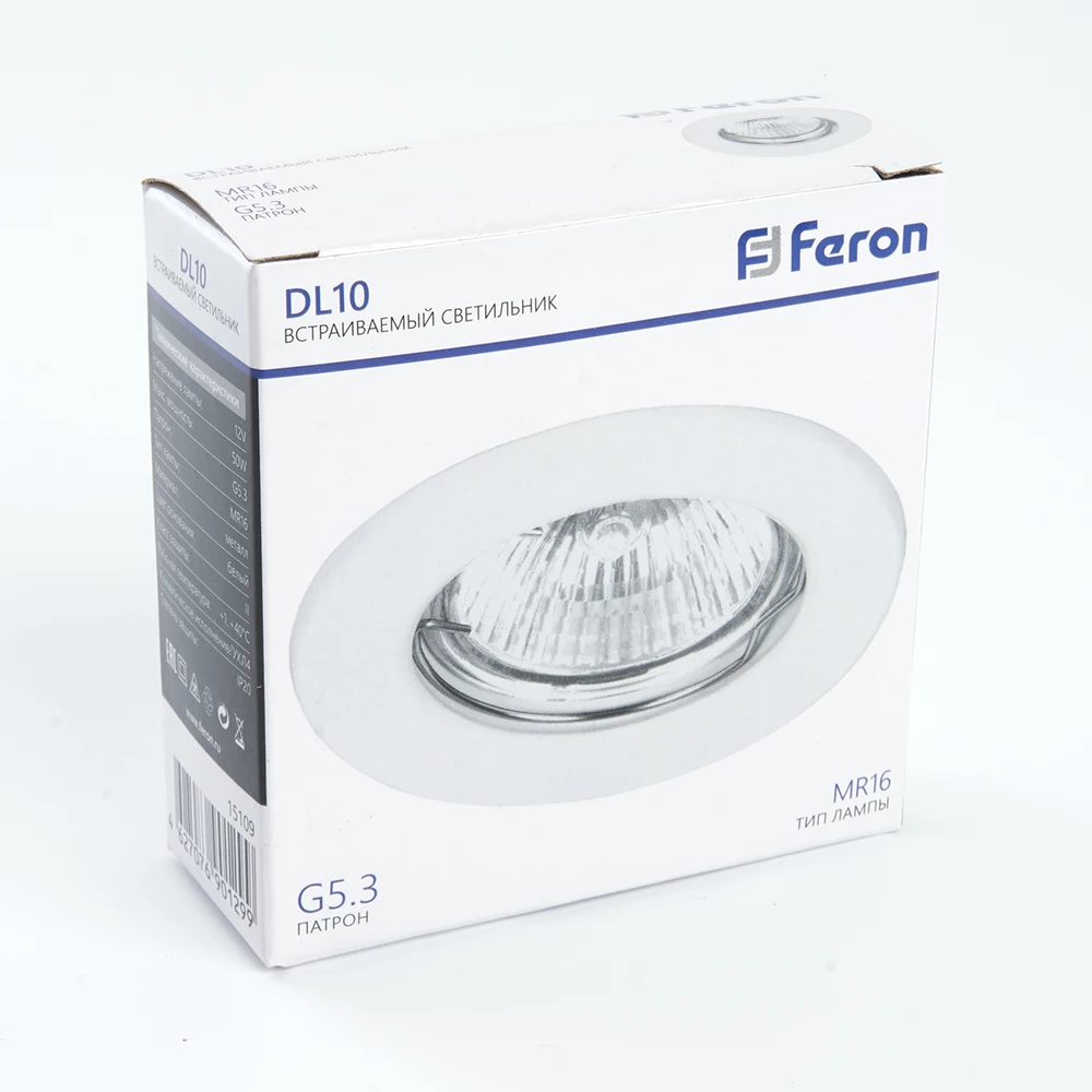Светильник встраиваемый Feron DL10 потолочный MR16 G5.3 белый (15109) - Viokon.com