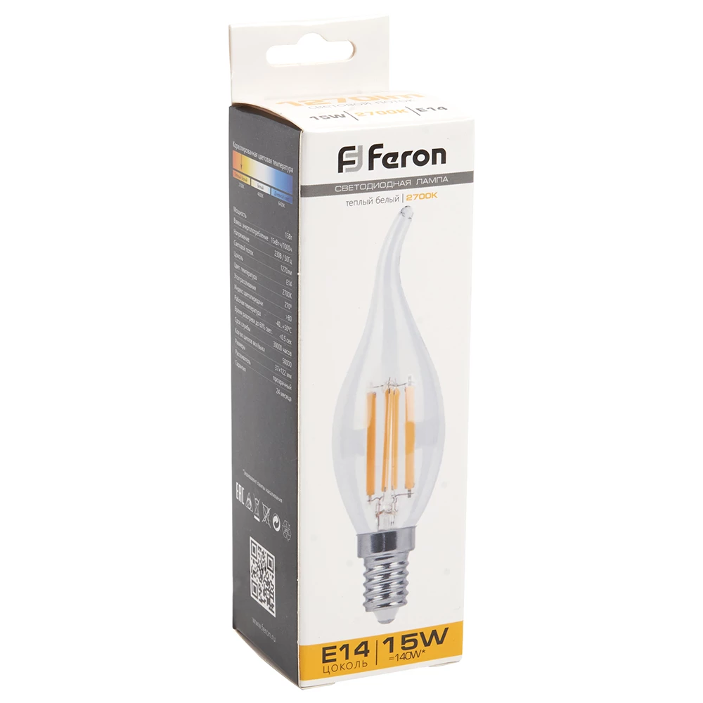 Лампа светодиодная Feron LB-718 Свеча на ветру E14 15W 230V 2700K (38261) - Viokon.com
