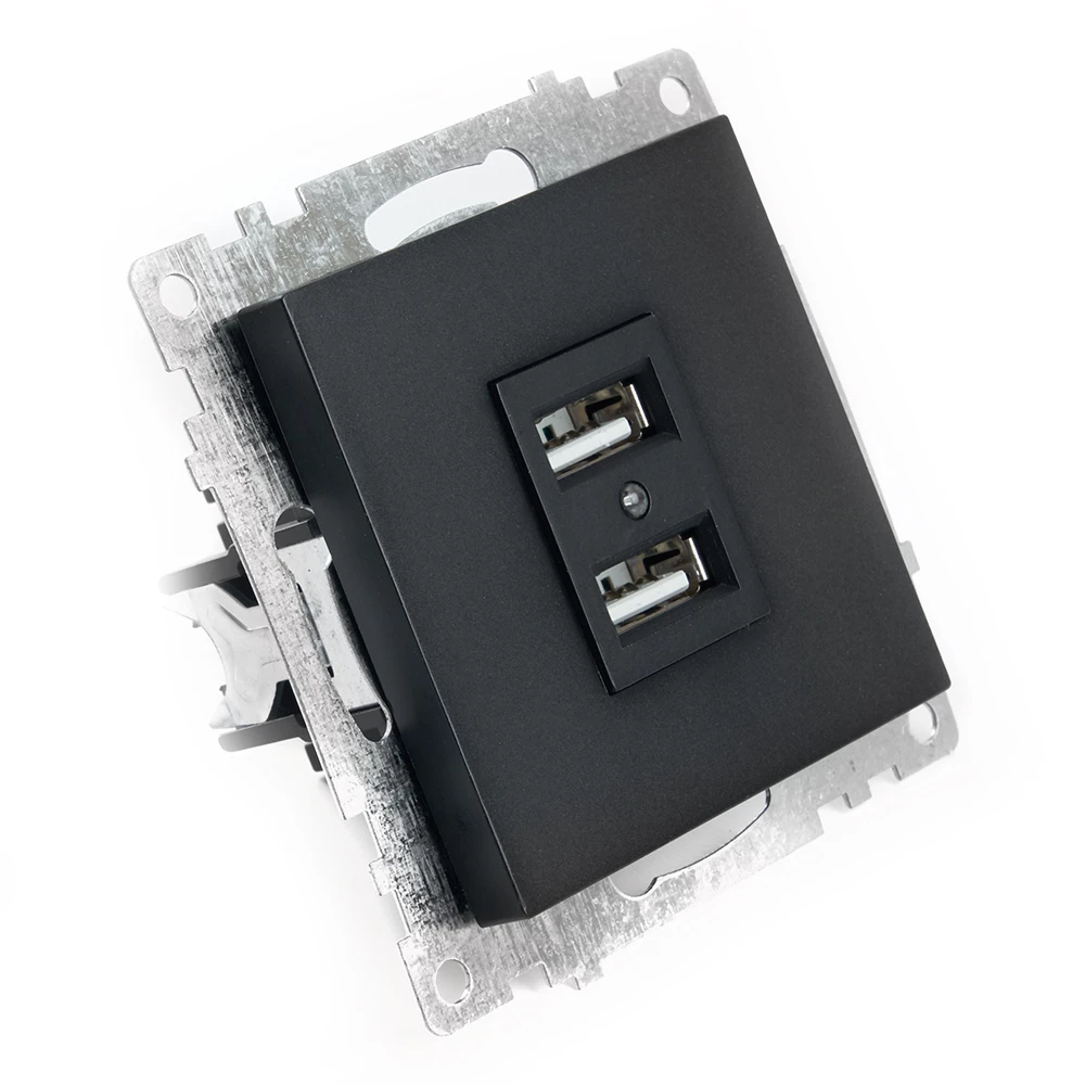 Розетка USB 2-местная (механизм), STEKKER GLS10-7115-05, 250B, 2,1А, серия Катрин, черный (39616) - Viokon.com