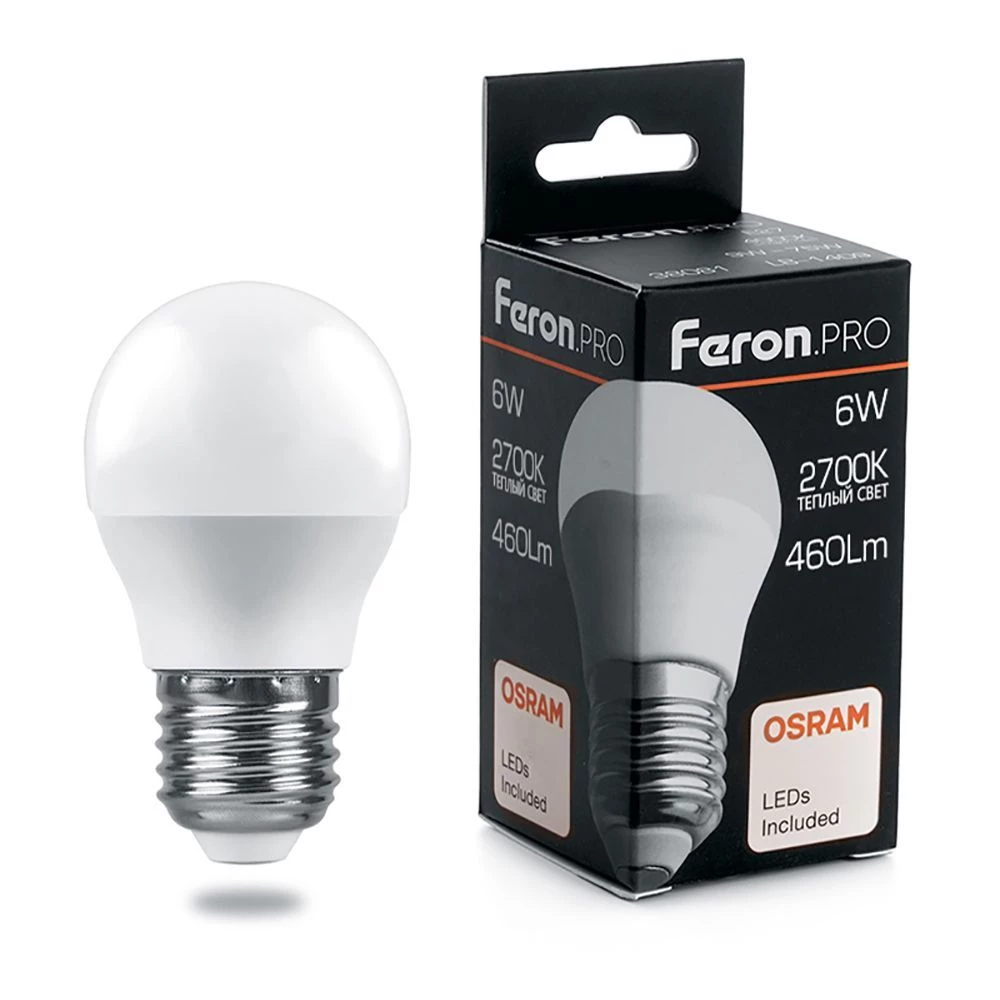 Лампа светодиодная Feron.PRO LB-1406 Шарик E27 6W 175-265V 2700K (38068) - Viokon.com