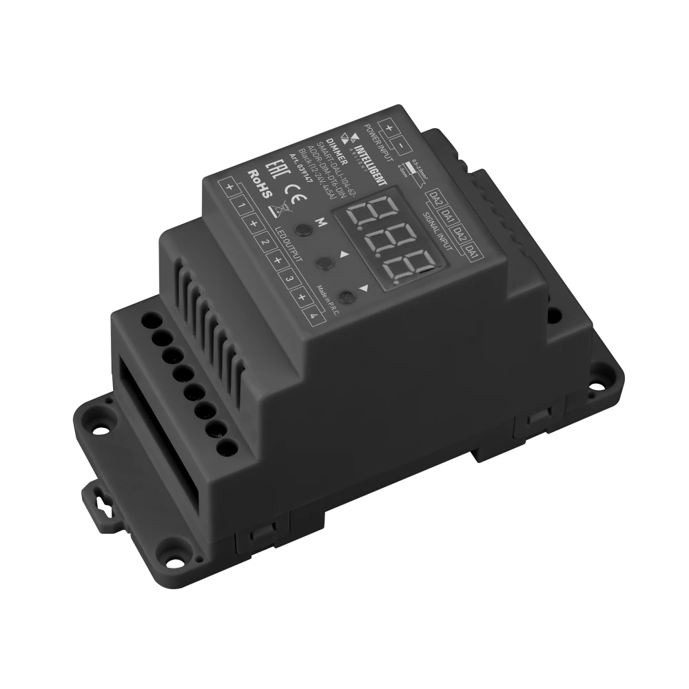 INTELLIGENT ARLIGHT Диммер SMART-DALI-104-62-ADDR-DIM-DT6-DIN Black (12-24V, 4x5A) (IARL, IP20 Пластик, 5 лет) 039147 - Viokon.com