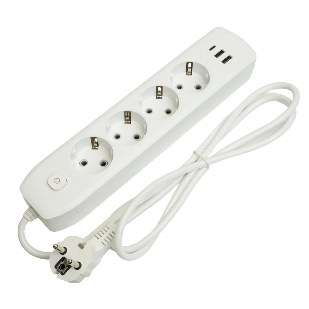 Удлинитель 4-местный c/з 3x1 мм2, 1,8 м, 250В, 10А, 2USB+1Type-C 2,4А, серия Home plus, белый STEKKER HM08-43-02 (49971) - Viokon.com