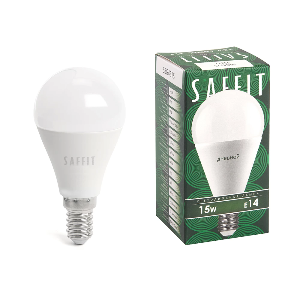 Лампа светодиодная SAFFIT SBG4515 Шарик E14 15W 230V 6400K (55211) - Viokon.com