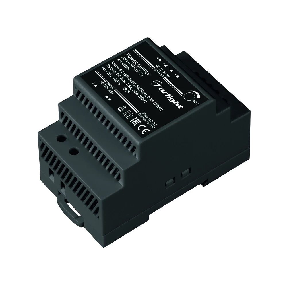 Блок питания ARV-DRS-60-24 (24V, 2.5A, 60W) (Arlight, IP20 DIN-рейка 5 лет) 059901 - Viokon.com