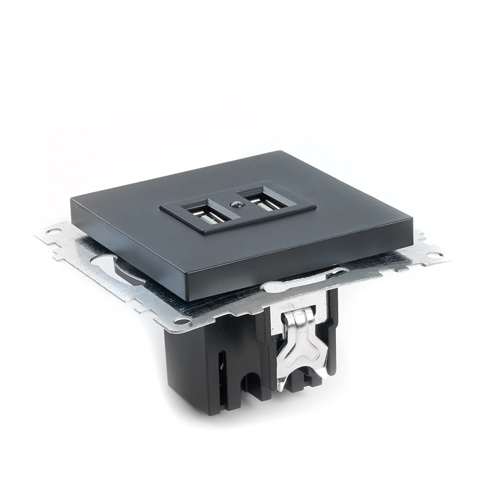 Розетка USB 2-местная (механизм), STEKKER GLS10-7115-05, 250B, 2,1А, серия Катрин, черный (39616) - Viokon.com