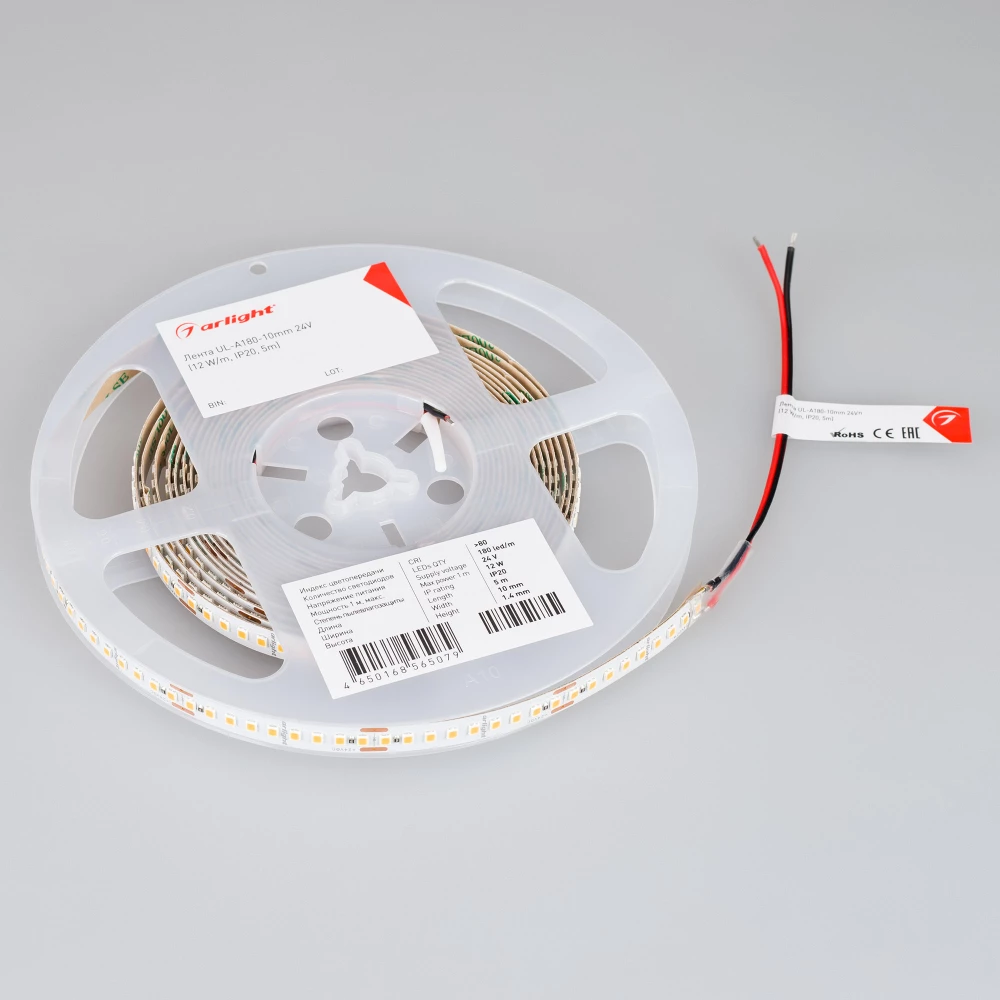Лента UL-A180-10mm 24V White6000 (12 W/m, IP20, 5m) (Arlight, высок.эфф.180 лм/Вт) 044511 - Viokon.com