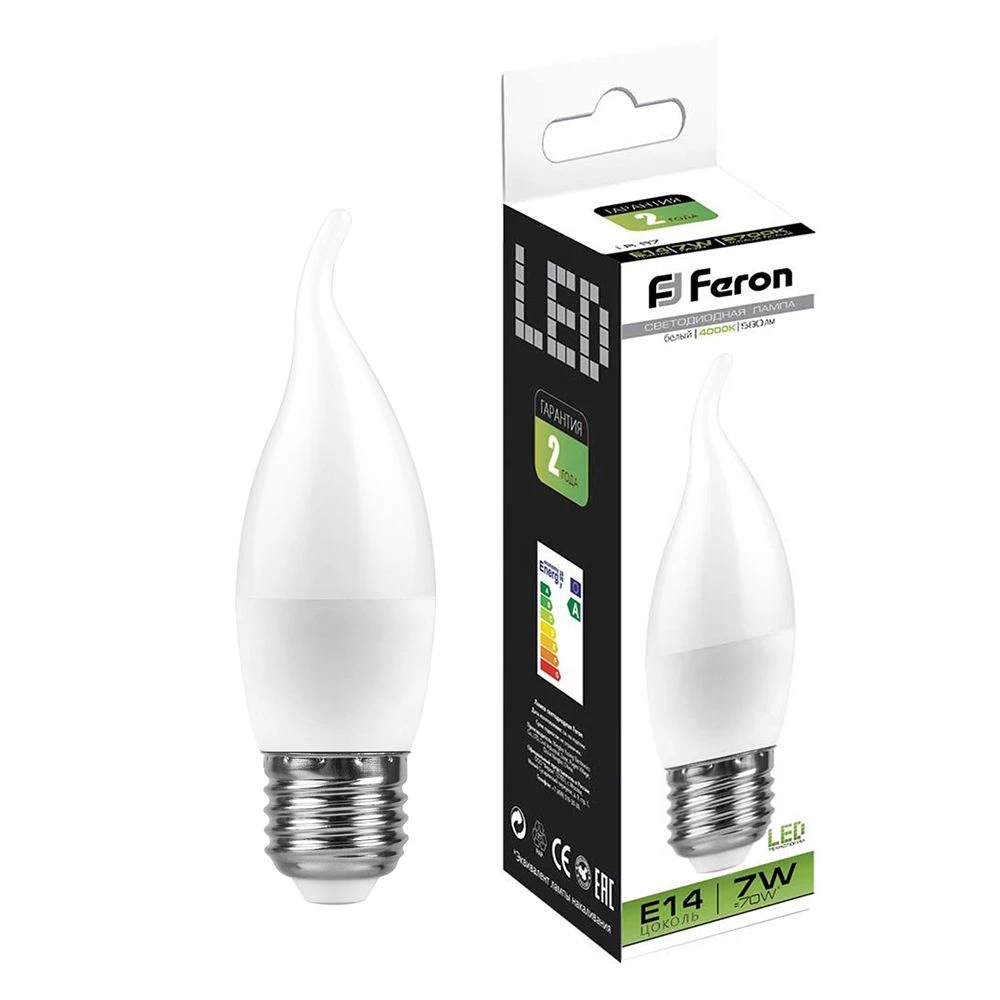 Лампа светодиодная Feron LB-97 Свеча на ветру E27 7W 4000K (25763) - Viokon.com