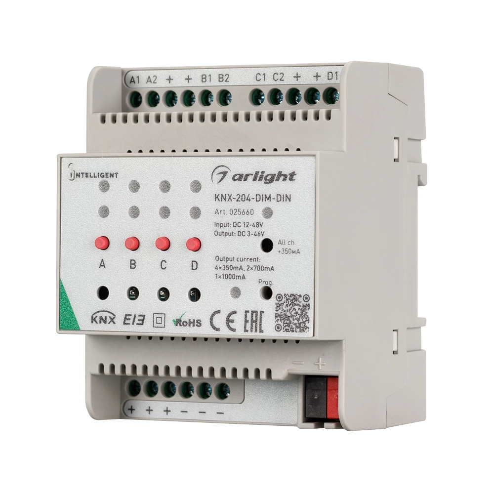 INTELLIGENT ARLIGHT Диммер KNX-204-DIM-DIN (12-48V, 8x0.35/4x0.7/2x1A) (IARL, IP20 Пластик, 2 года) 025660 - Viokon.com