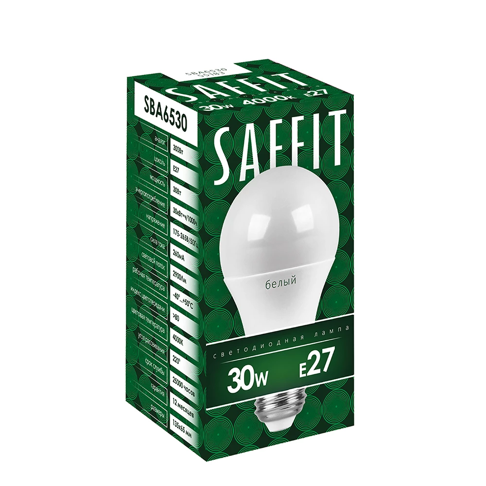 Лампа светодиодная SAFFIT SBA6530 Шар E27 30W 230V 6400K (55184) - Viokon.com