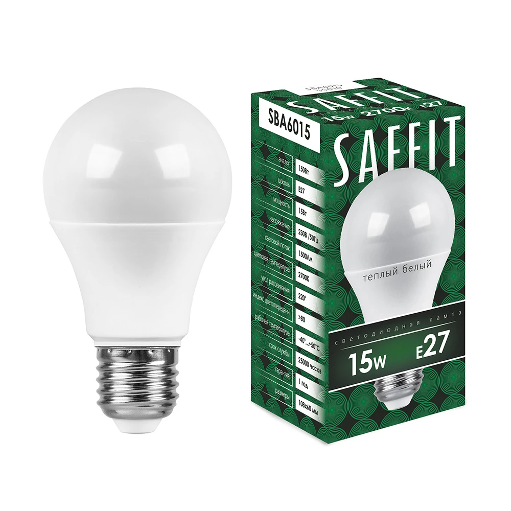 Лампа светодиодная SAFFIT SBA6015 Шар E27 15W 230V 2700K (55010) - Viokon.com