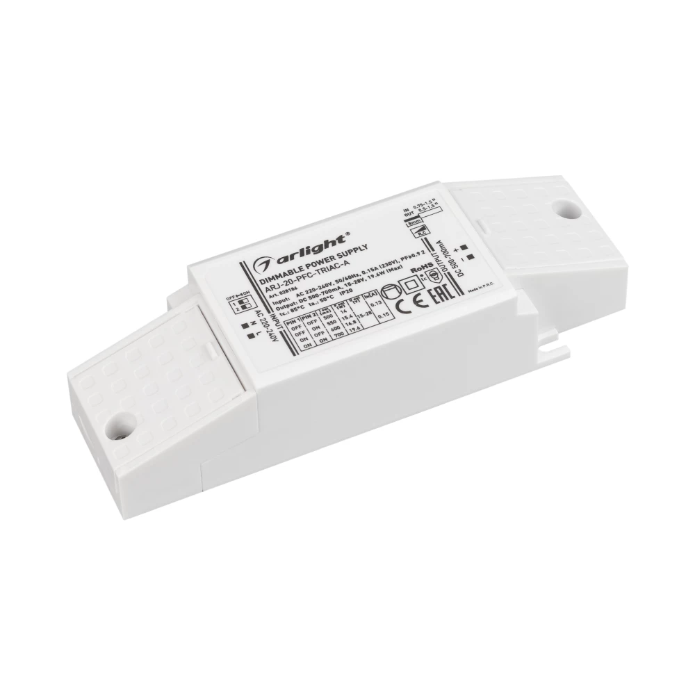 Блок питания ARJ-20-PFC-TRIAC-A (20W, 500-700mA) (Arlight, IP20 Пластик, 5 лет) 028186 - Viokon.com
