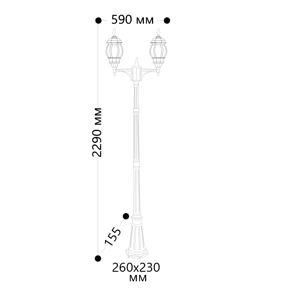 Светильник садово-парковый Feron 8114/PL8114 столб 2*100W E27 230V, черный (11213) - Viokon.com