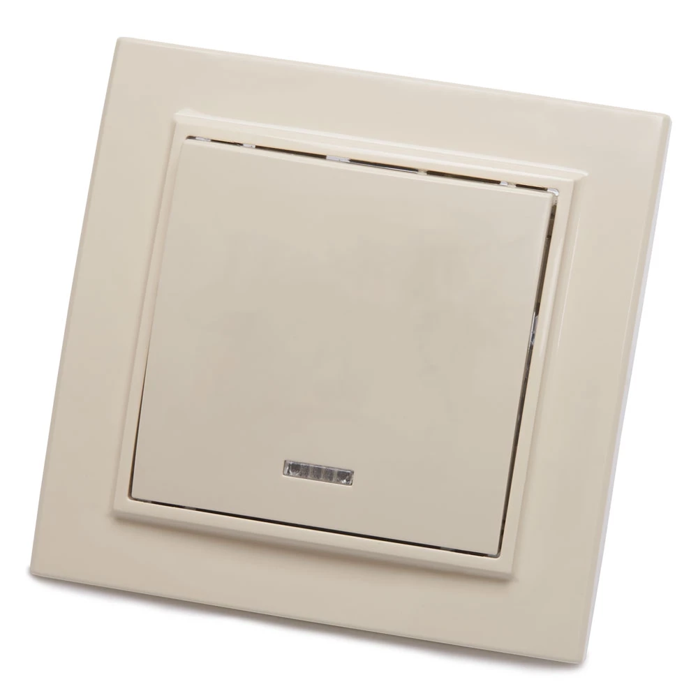 Выключатель 1-клавишный с индикатором STEKKER, PSW10-9001-02, 250В, 10А, серия Эрна, слоновая кость (39228) - Viokon.com