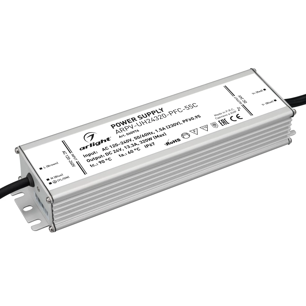 Блок питания ARPV-UH24320-PFC-55C (24V, 13.3A, 320W) (Arlight, IP67 Металл, 5 лет) 040976 - Viokon.com