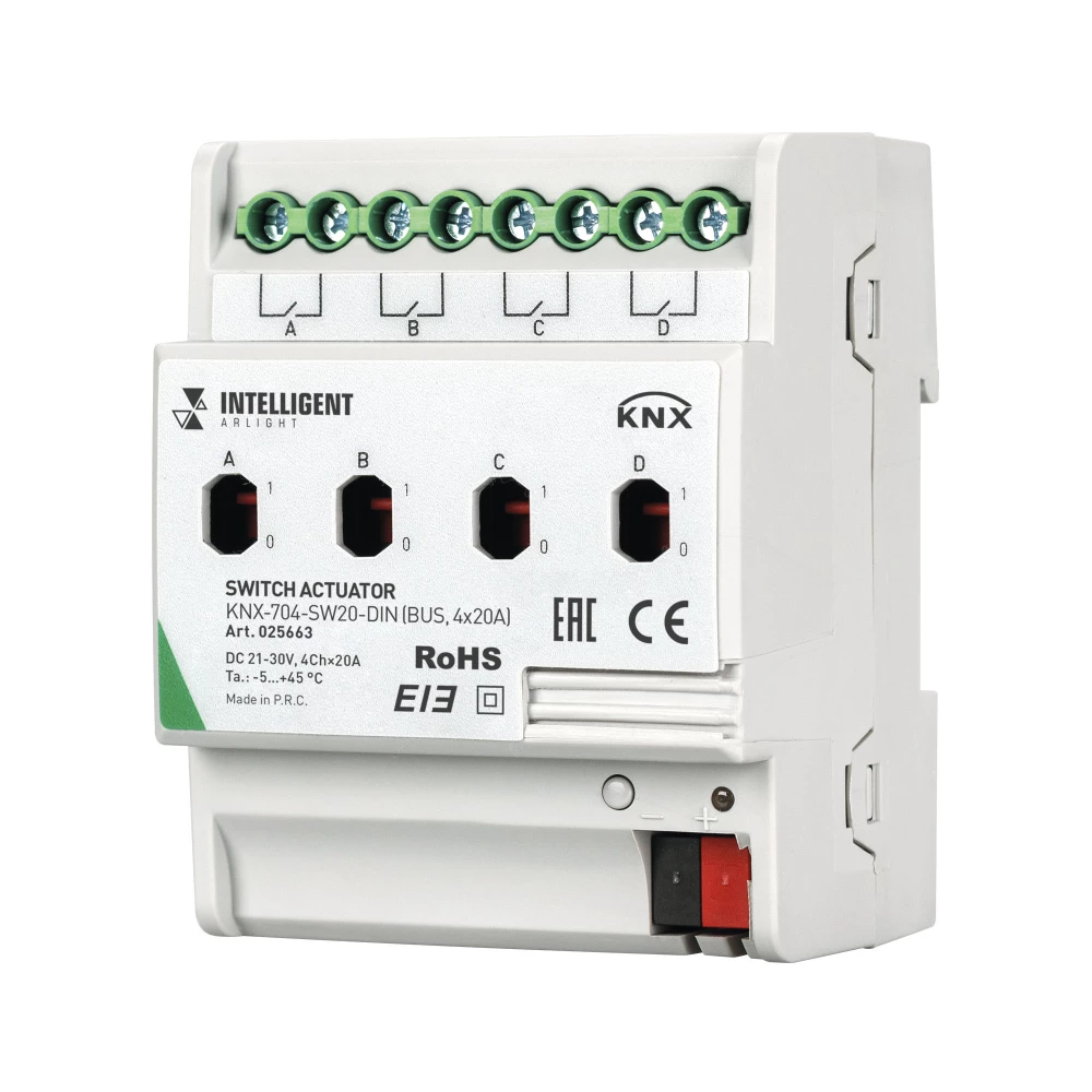 INTELLIGENT ARLIGHT Релейный модуль KNX-704-SW20-DIN (BUS, 4x20A) (Arlight, -) 025663 - Viokon.com