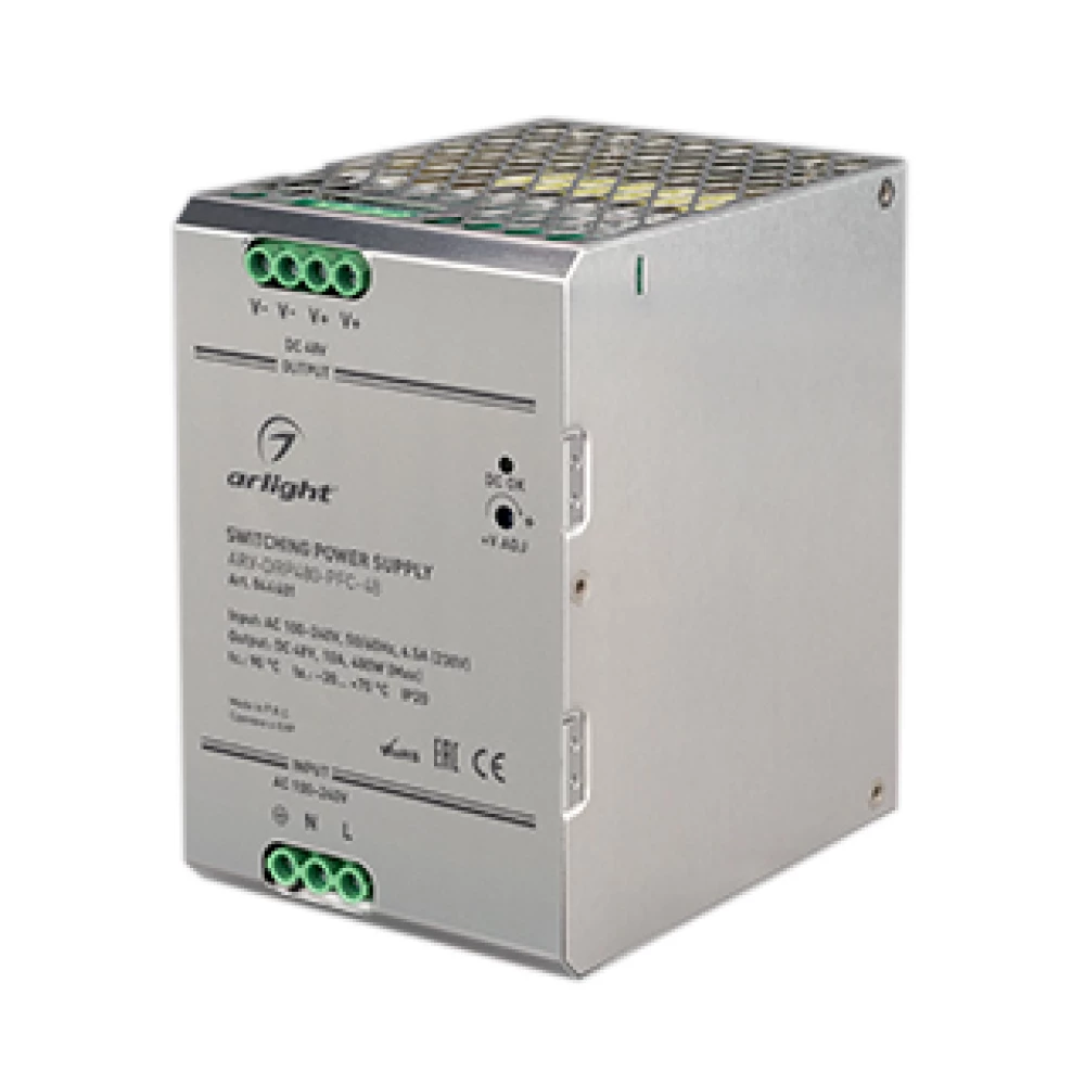 Блок питания ARV-DRP480-PFC-48 (48V, 10A, 480W) (Arlight, IP20 Металл, 5 лет) 044601 - Viokon.com