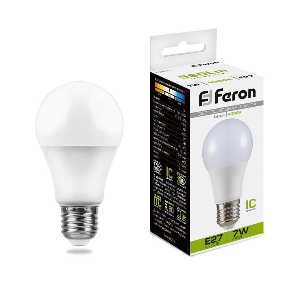 Лампа светодиодная Feron LB-91 Шар E27 7W 175-265V 4000K (25445) - Viokon.com