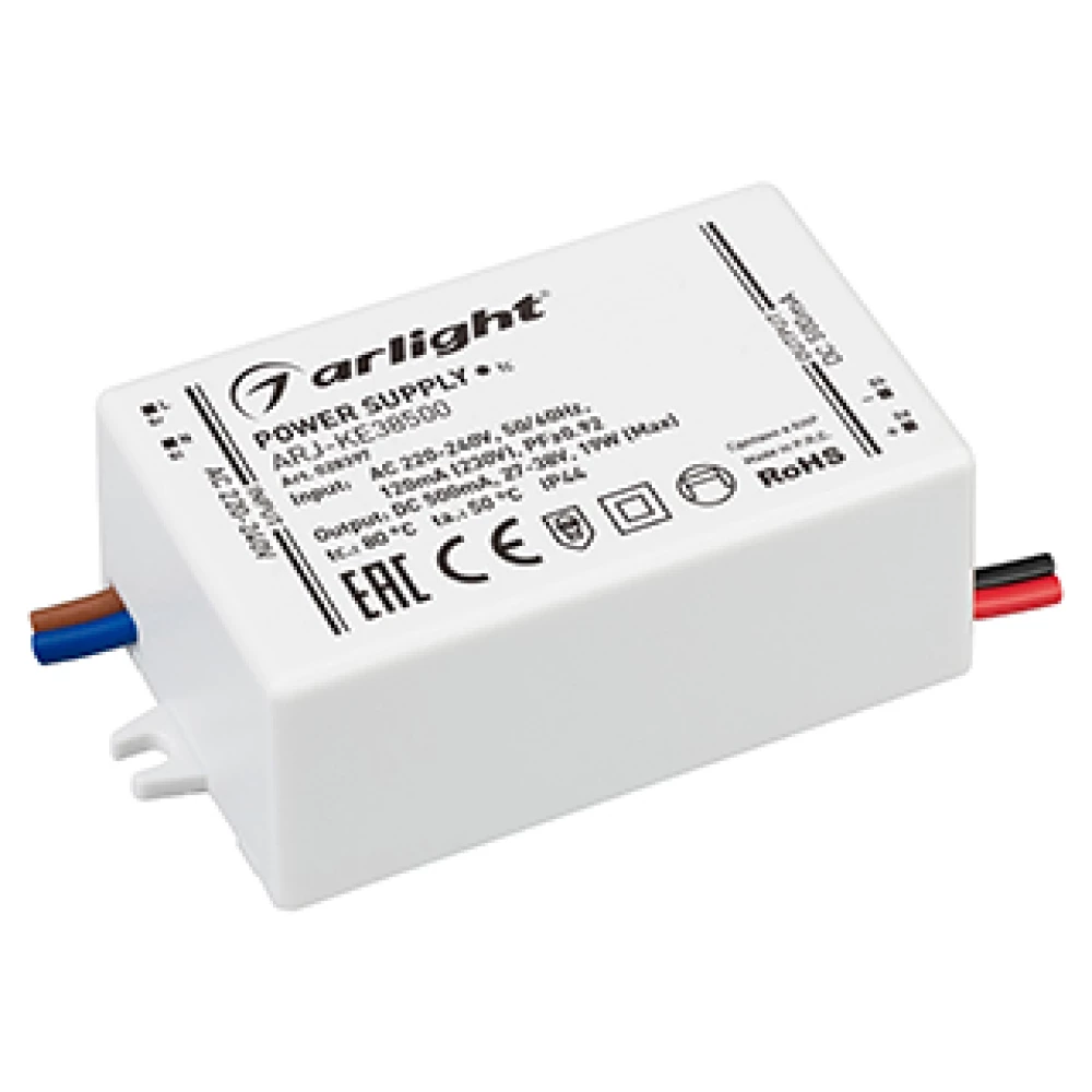 Блок питания ARJ-KE38500 (19W, 500mA, PFC) (Arlight, IP44 Пластик, 5 лет) 028397 - Viokon.com