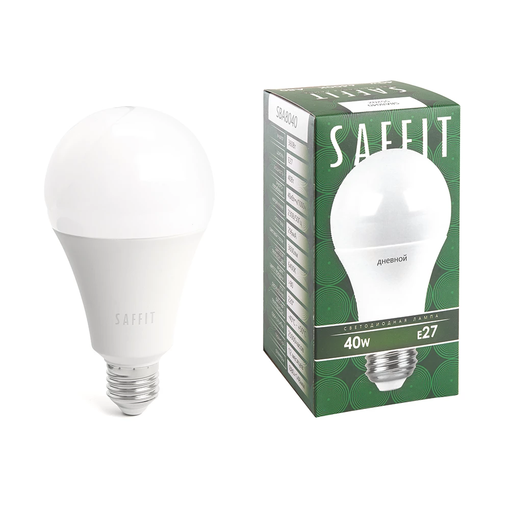 Лампа светодиодная SAFFIT SBA8040 Шар E27 40W 230V 6400K (55202) - Viokon.com
