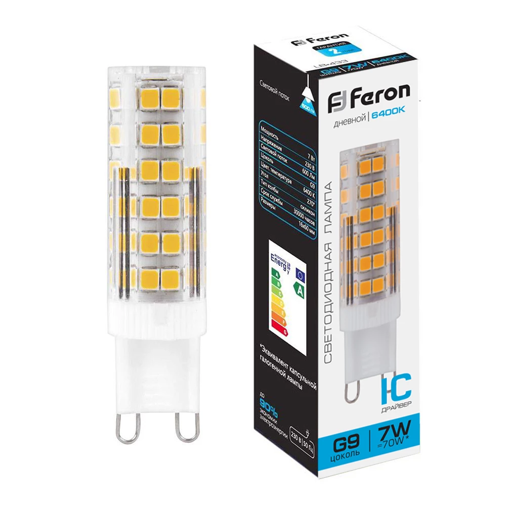 Лампа светодиодная Feron LB-433 G9 7W 175-265V 6400K (25768) - Viokon.com