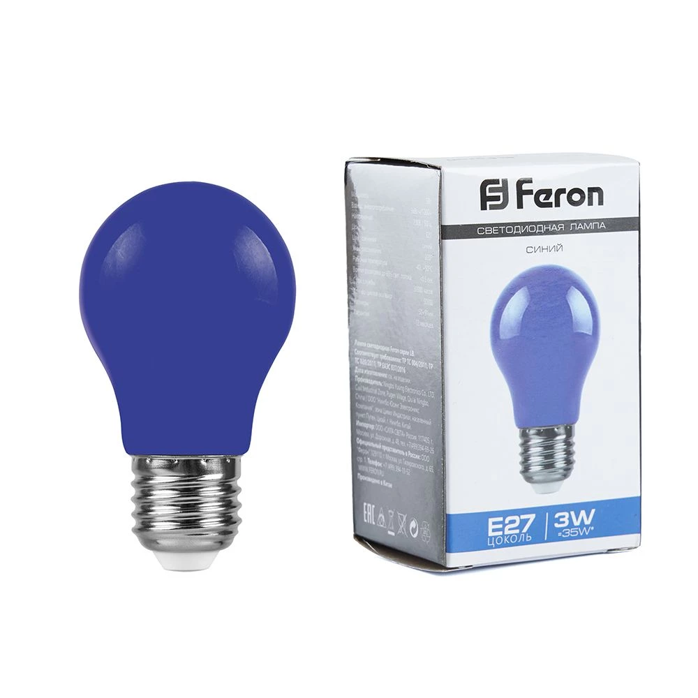Лампа светодиодная Feron LB-375 E27 3W матовая 230V синяя (25923) - Viokon.com