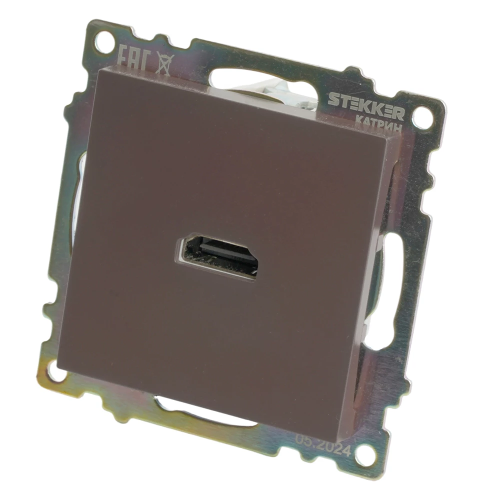 Розетка HDMI 2.1, Type A (механизм), STEKKER GLS00-7118-04, серия Катрин, шоколад (50064) - Viokon.com