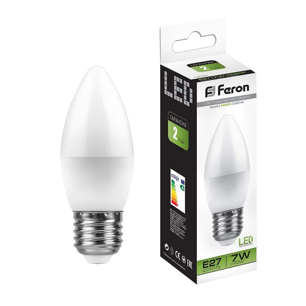 Лампа светодиодная Feron LB-97 Свеча E27 7W 175-265V 4000K (25759) - Viokon.com