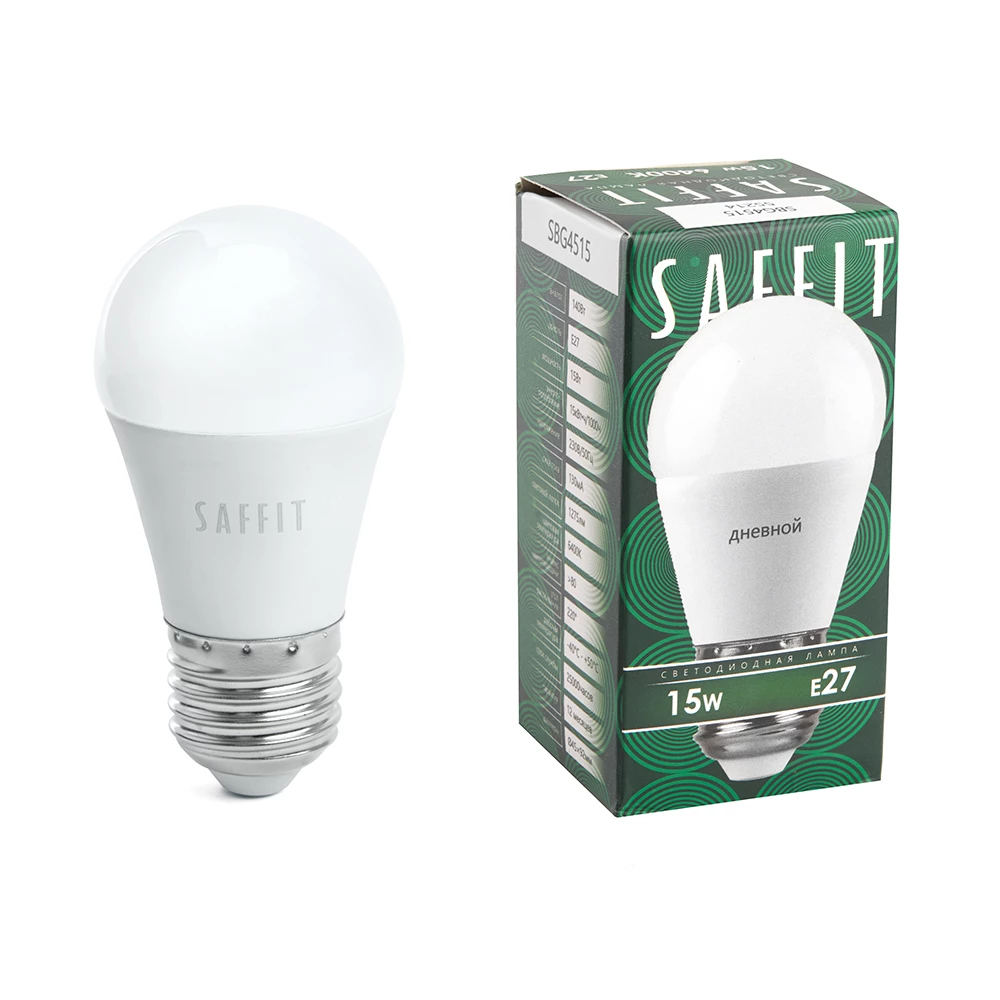Лампа светодиодная SAFFIT SBG4515 Шарик E27 15W 230V 6400K (55214) - Viokon.com