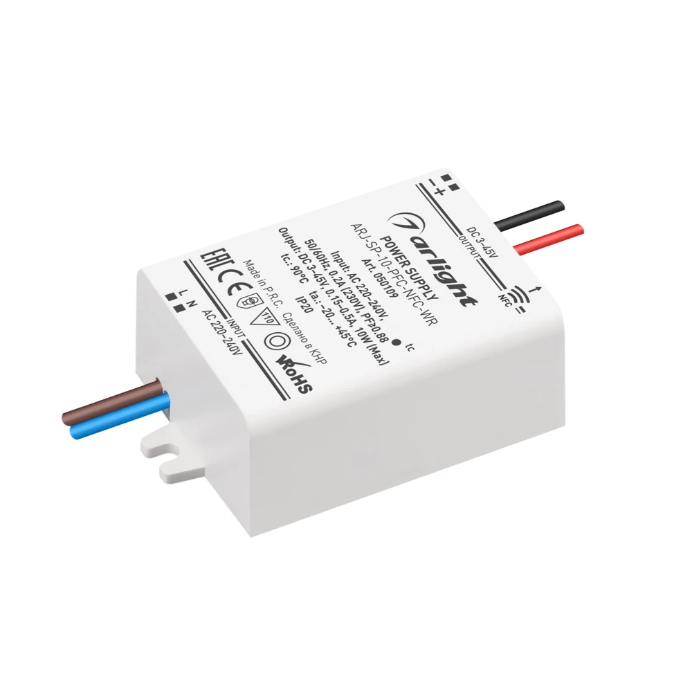 Блок питания ARJ-SP-10-PFC-NFC-WR (10W, 3-45V, 0.15-0.5A) (Arlight, IP20 Пластик, 5 лет) 050109 - Viokon.com