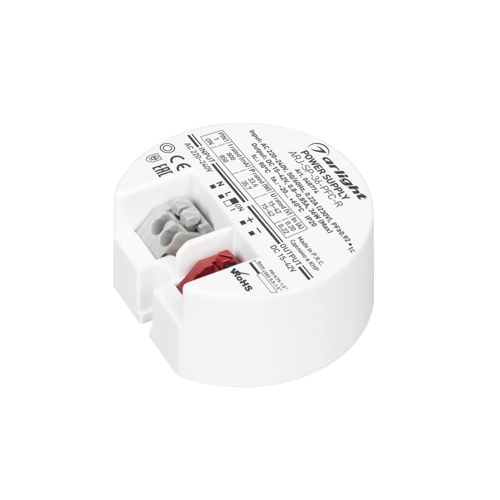 Блок питания ARJ-SP-36-PFC-R (36W, 15-42V, 0.8-0.85A) (Arlight, IP20 Пластик, 5 лет) 048774 - Viokon.com