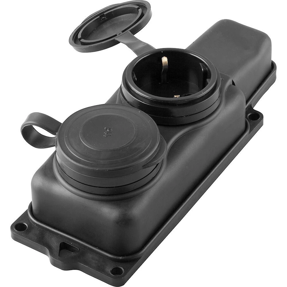 Розетка переносная 2-местная c/з STEKKER, RST16-22-44 (РП 16-232), 250В, 16А, IP44, черный (32738) - Viokon.com