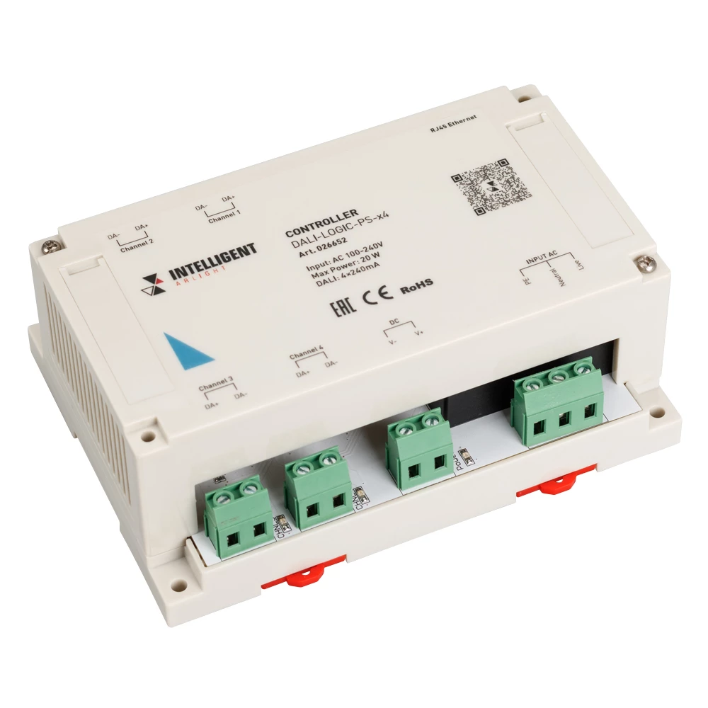 INTELLIGENT ARLIGHT Контроллер DALI-LOGIC-PS-x4 (230B, Ethernet) (IARL, IP20 Пластик, 2 года) 026652 - Viokon.com