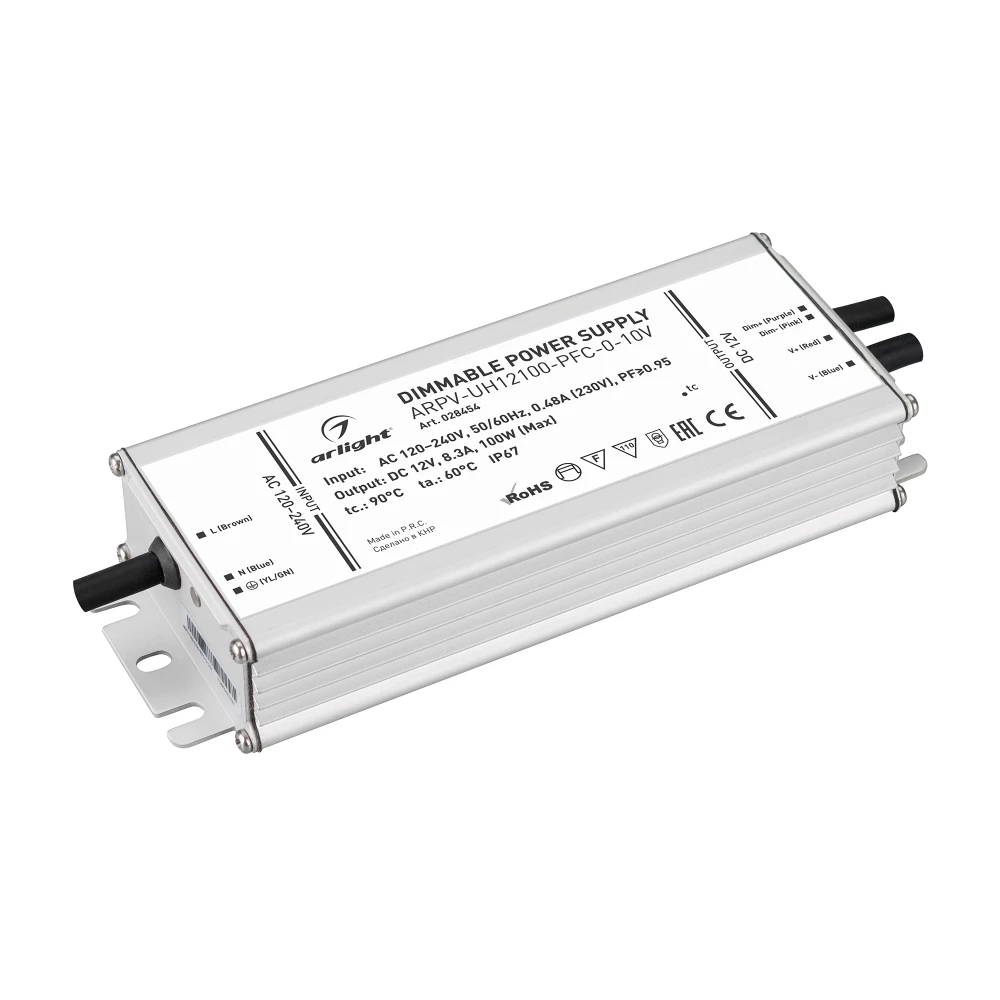 Блок питания ARPV-UH12100-PFC-0-10V (12V, 8.3A, 100W) (Arlight, IP67 Металл, 7 лет) 028454 - Viokon.com