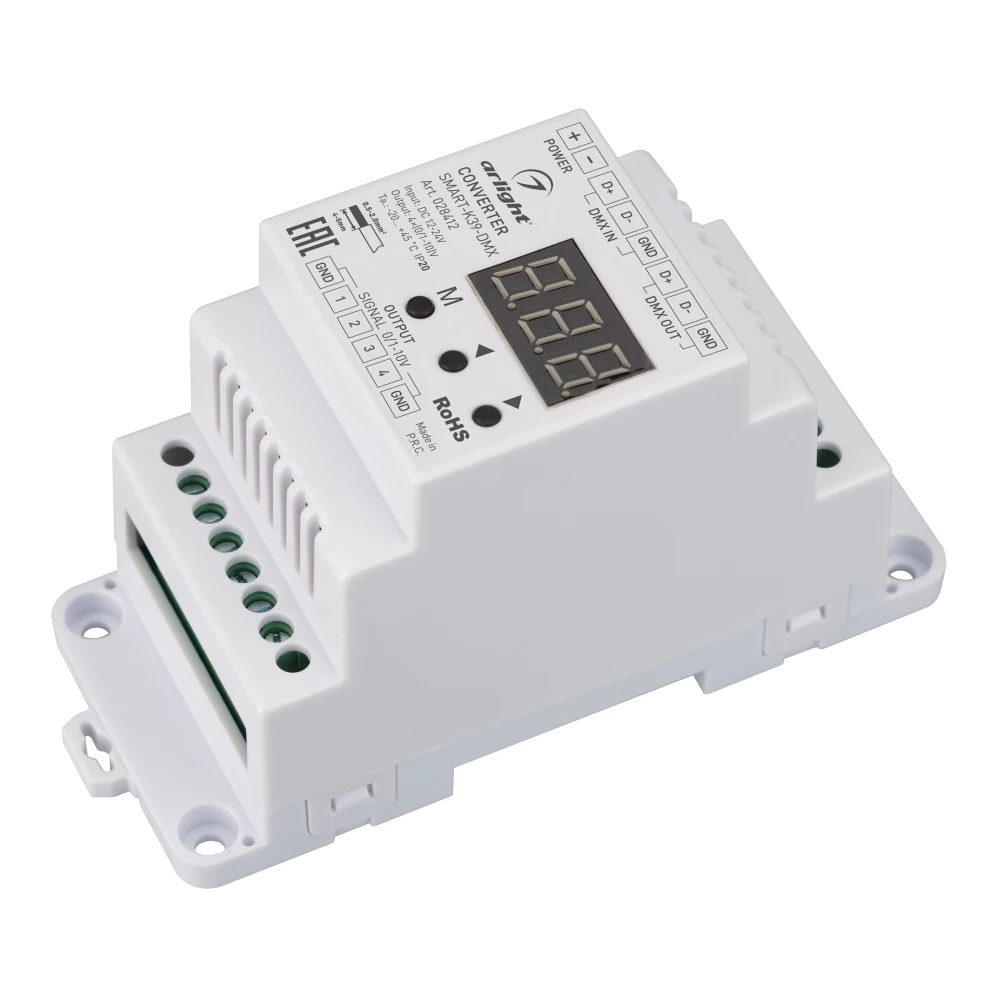 Конвертер SMART-K39-DMX (12-24V, 0/1-10V, DIN) (Arlight, Металл) 028412 - Viokon.com