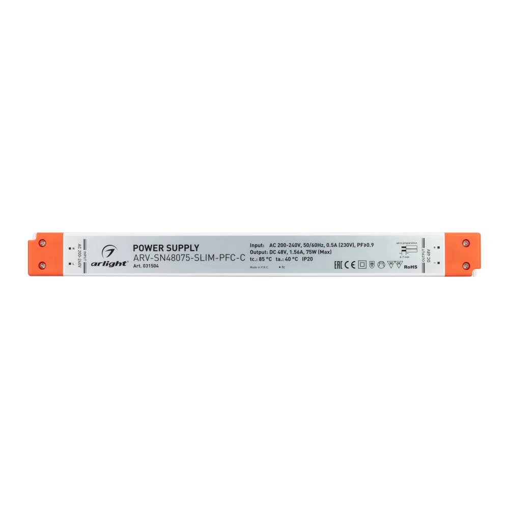 Блок питания ARV-SN48075-SLIM-PFC-C (48V, 1.56A, 75W) (Arlight, IP20 Пластик, 3 года) 031504 - Viokon.com
