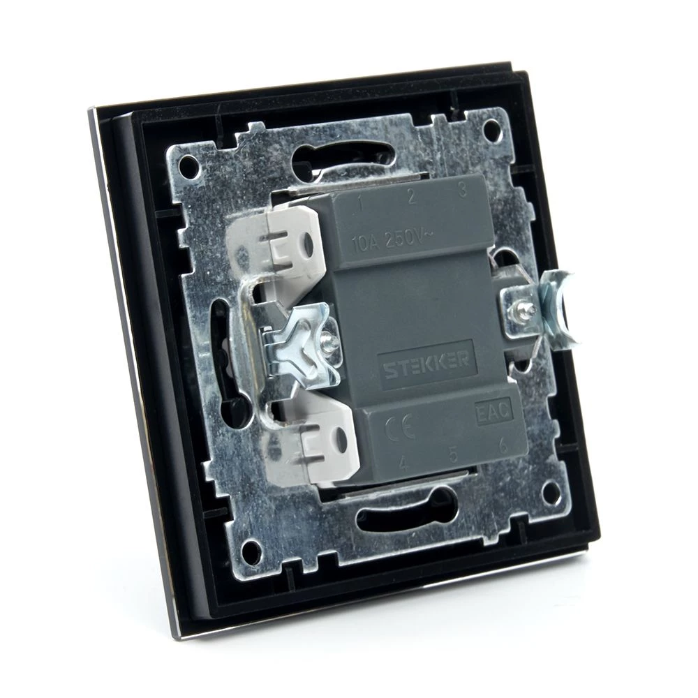 Выключатель 2-клавишный c индикатором STEKKER GLS10-7002-05, 250В, 10А, серия Катрин, черный (39504) - Viokon.com