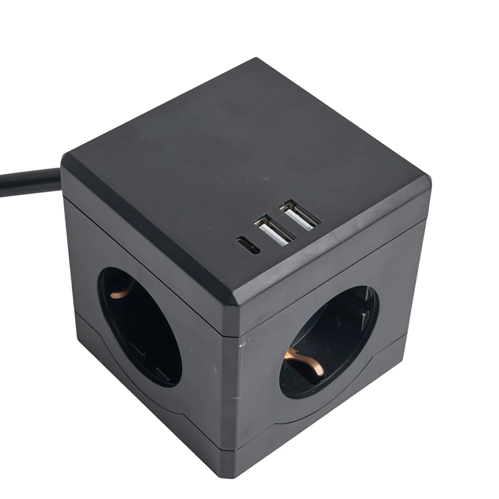 HM10-41-01 Удлинитель 3-местный с/з, 3x1мм2, 1.5м, 250В, 16А, 2USB+1С, 5V 3,1А, серия Comfort, черный (49657) - Viokon.com