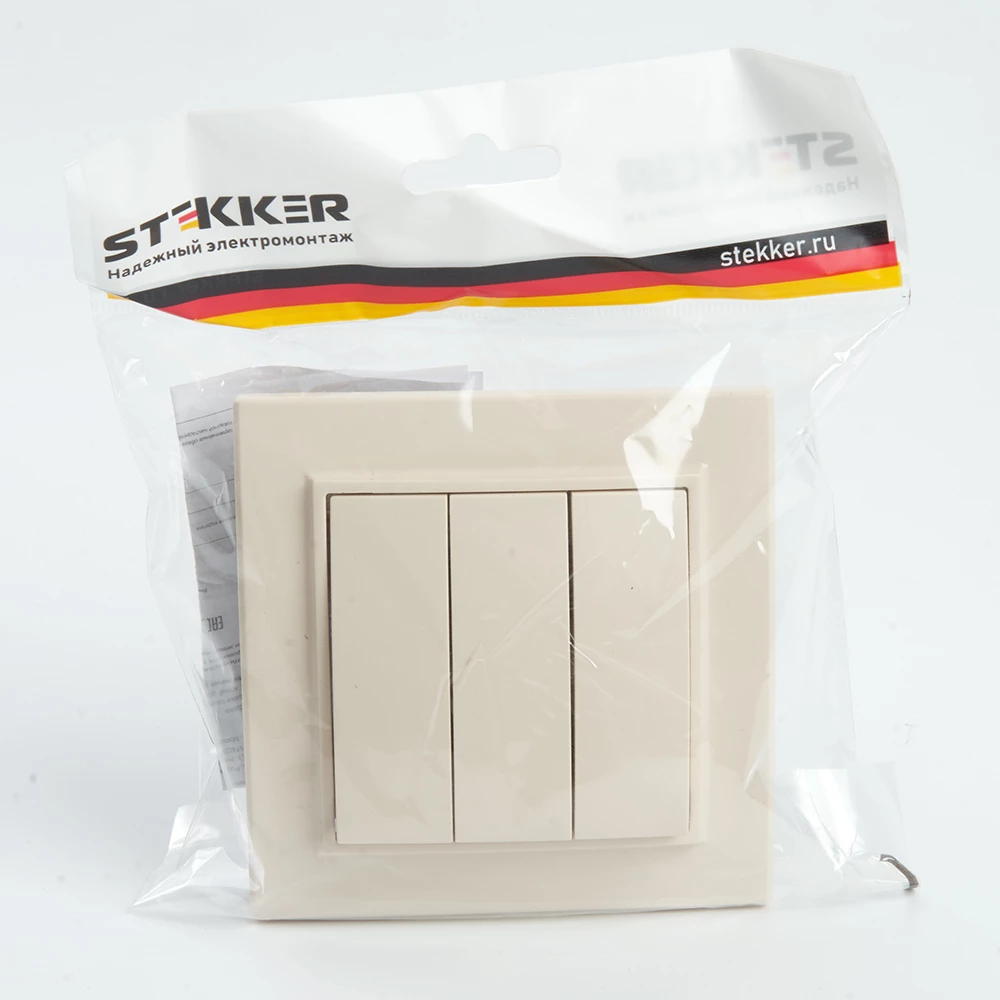 Выключатель 3-клавишный STEKKER  PSW10-9007-02, 250В, 10А, серия Эрна, слоновая кость (39923) - Viokon.com