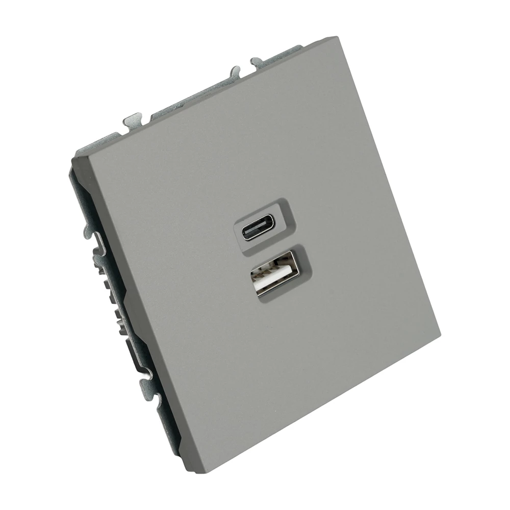 Розетка 2-местная USB + Type C (механизм), STEKKER, 250В, 20W, серия Эмили, RST10-5115-10, платиново-серый, soft touch (49957) - Viokon.com